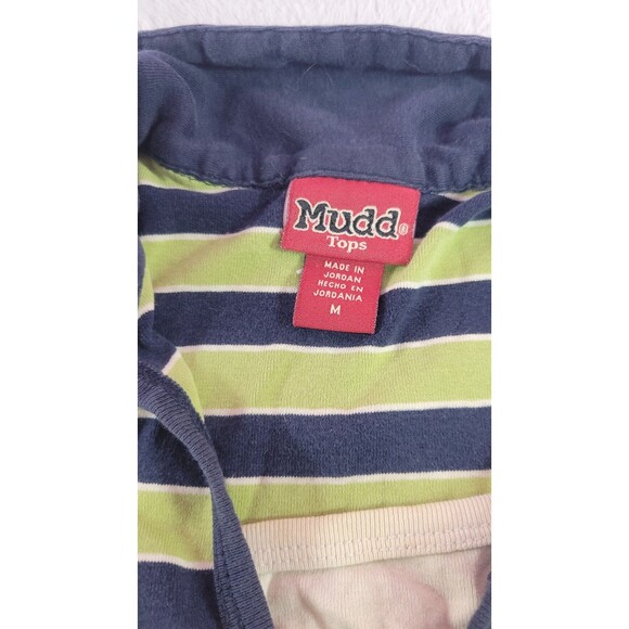Vintage Y2K Mudd Striped Polo Top Short Sleeve Navy Blue Green Collared Tee Sz M - Picture 3 of 12